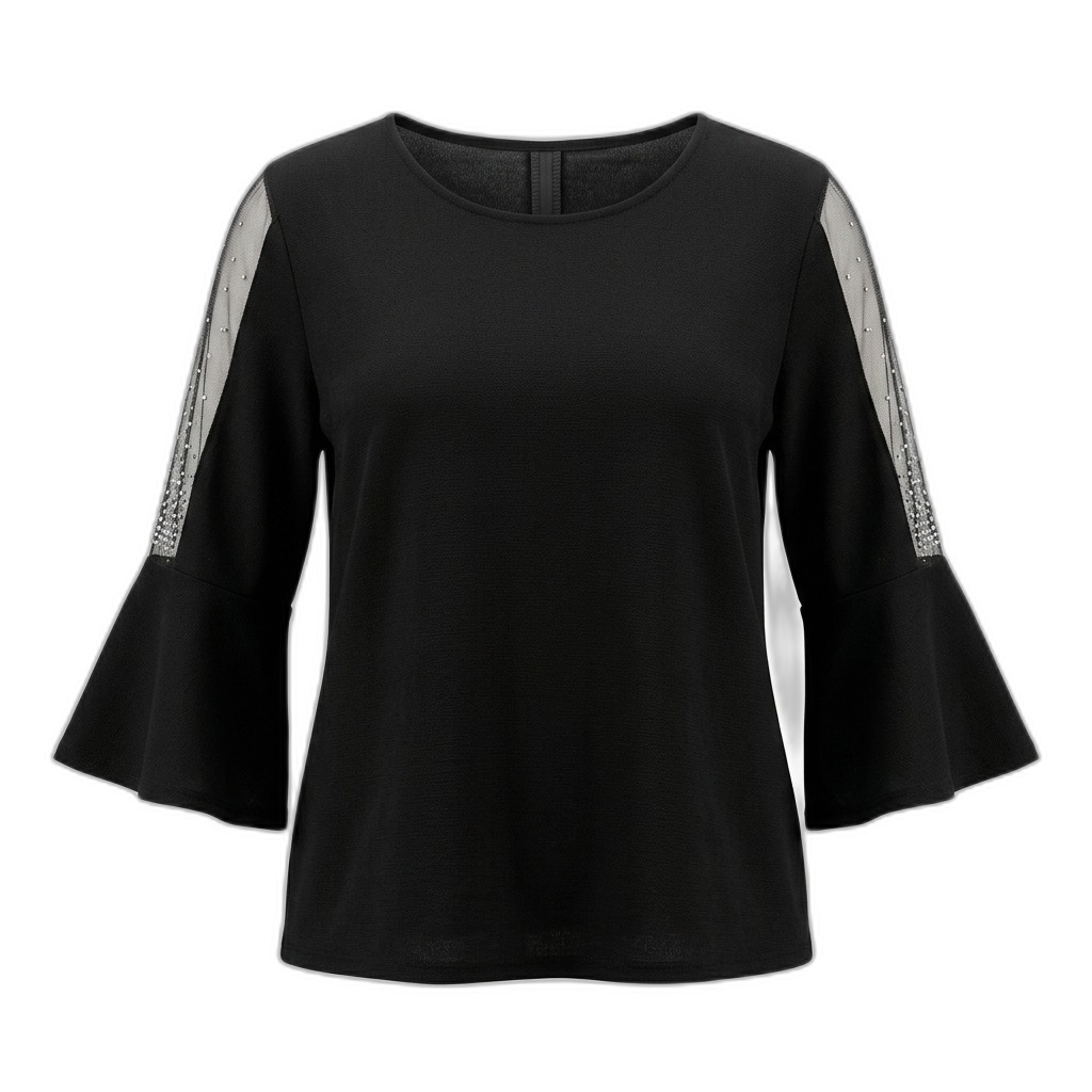 Women's Black Bell Sleeve Top | Embellished