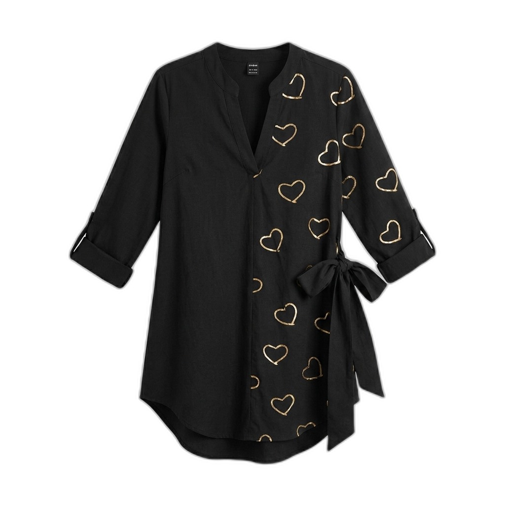 Women's Black Gold Heart Print Tunic Shirt