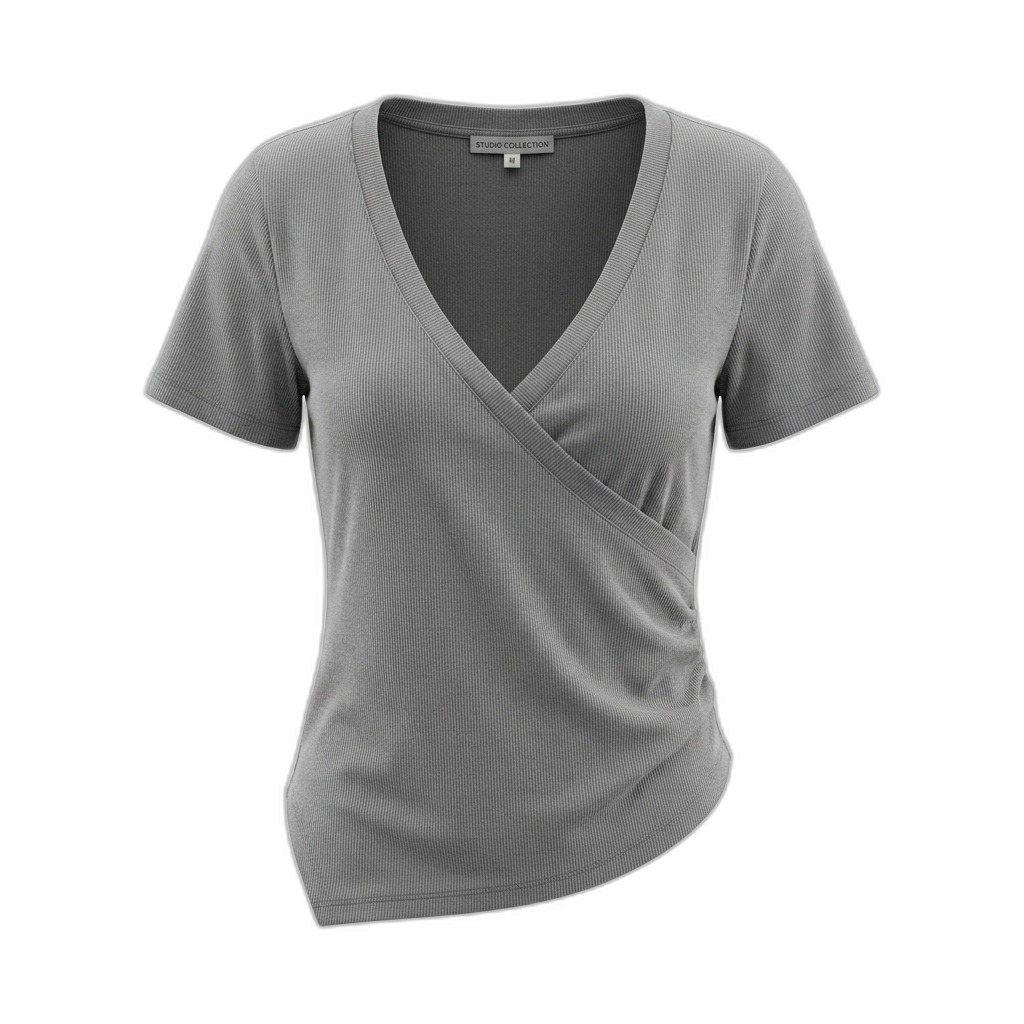 Women's Ribbed V-Neck Wrap Top | Grey