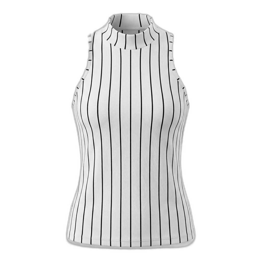 Women's Ribbed High Neck Sleeveless Striped Top