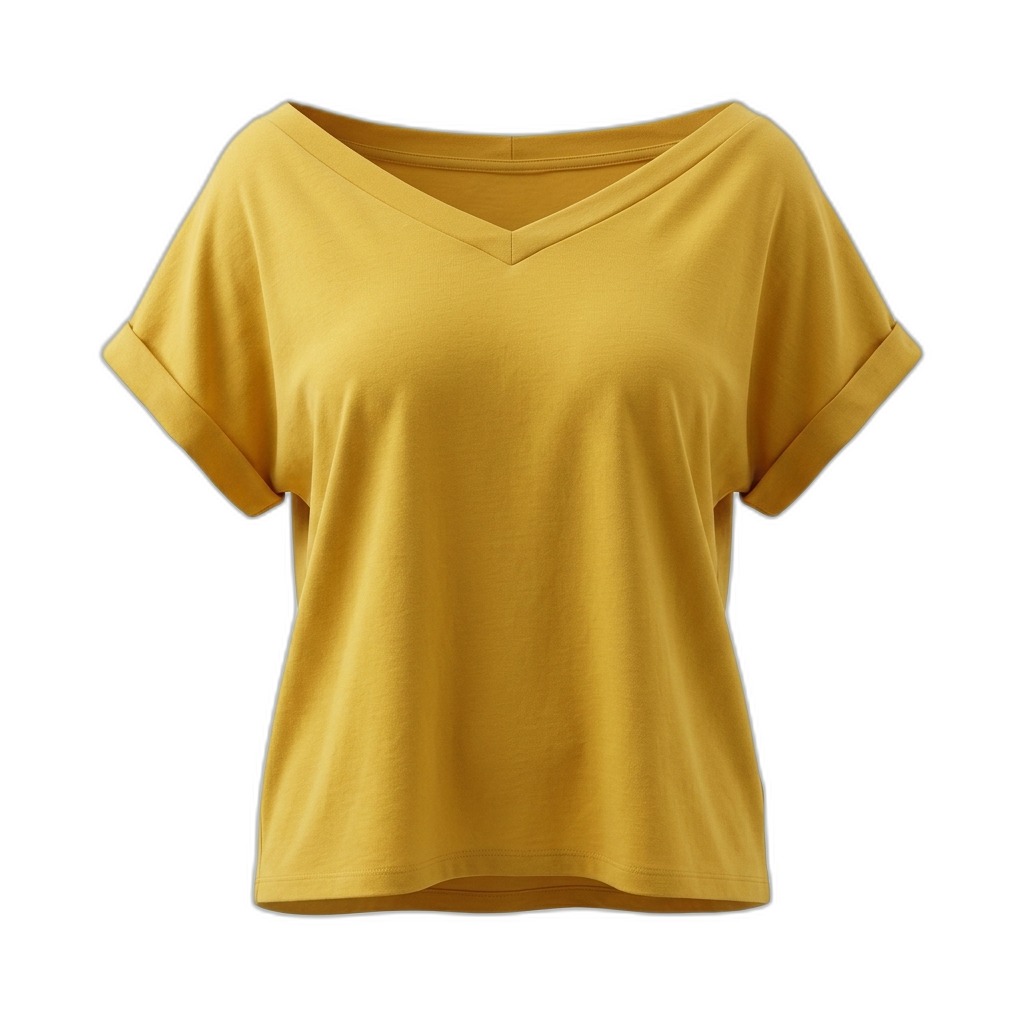 Women's Yellow V-Neck Rolled Sleeve T-Shirt