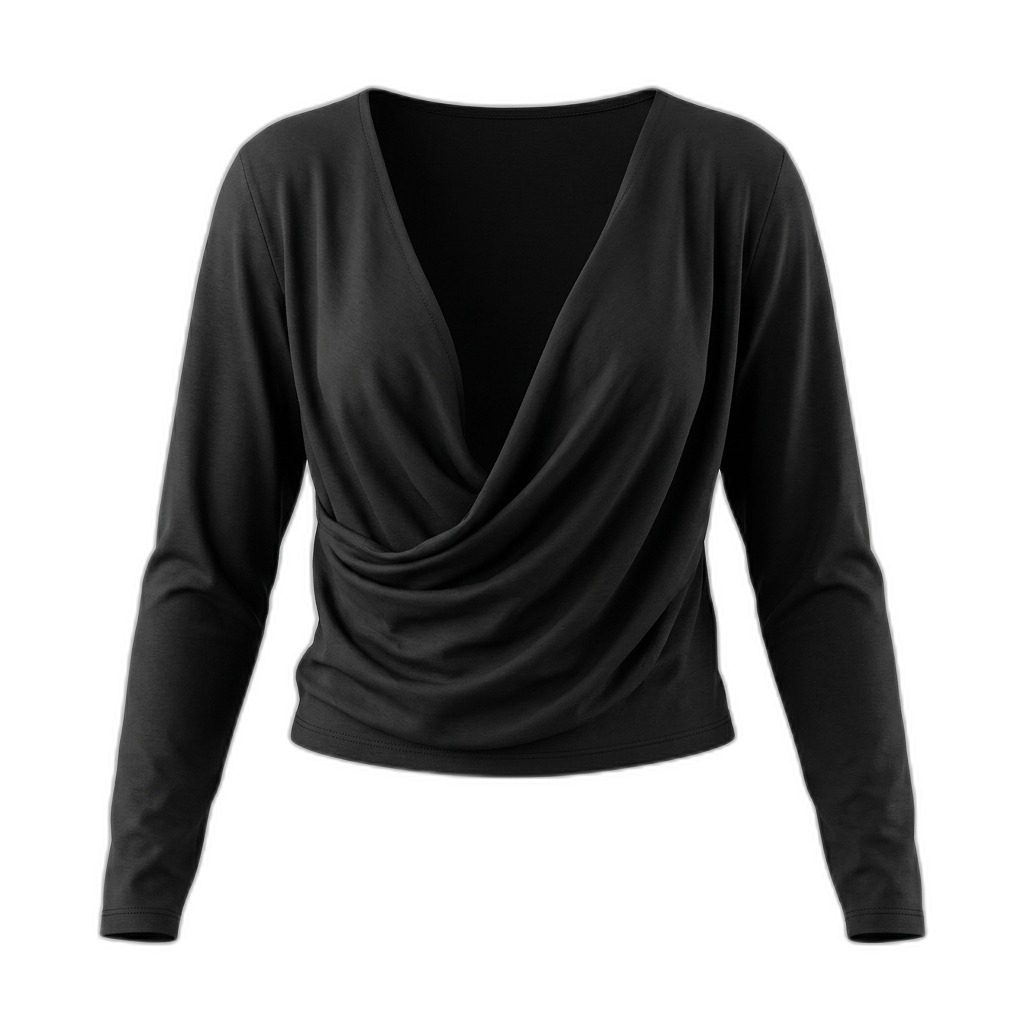 Women's Black Draped Long Sleeve Top