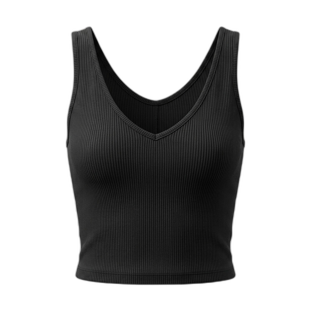 Black Ribbed V-Neck Crop Top for Women