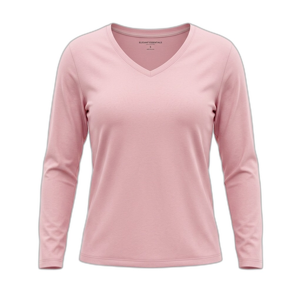 Women's Pink V-Neck Long Sleeve T-Shirt