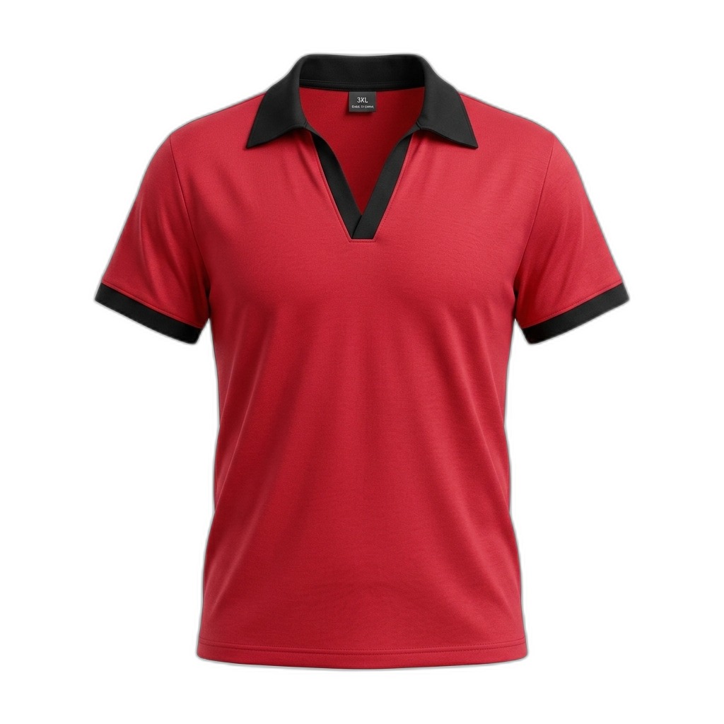 Men's Red & Black V-Neck Polo T-Shirt