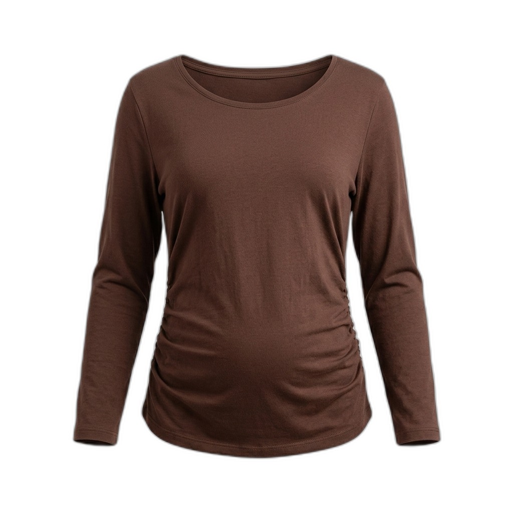 Brown Long Sleeve Ruched Maternity Top
