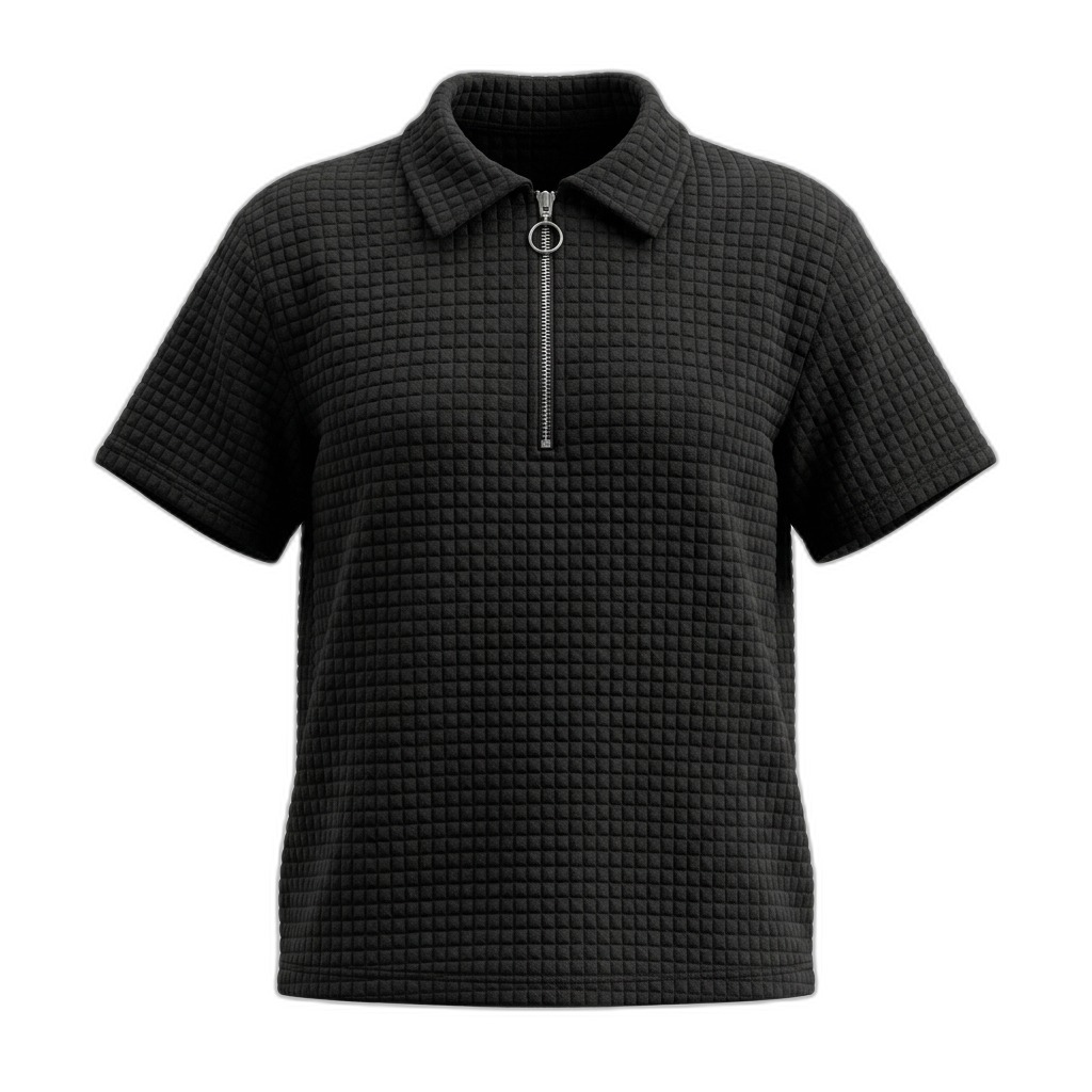 Women's Black Quilted Half-Zip Polo Shirt
