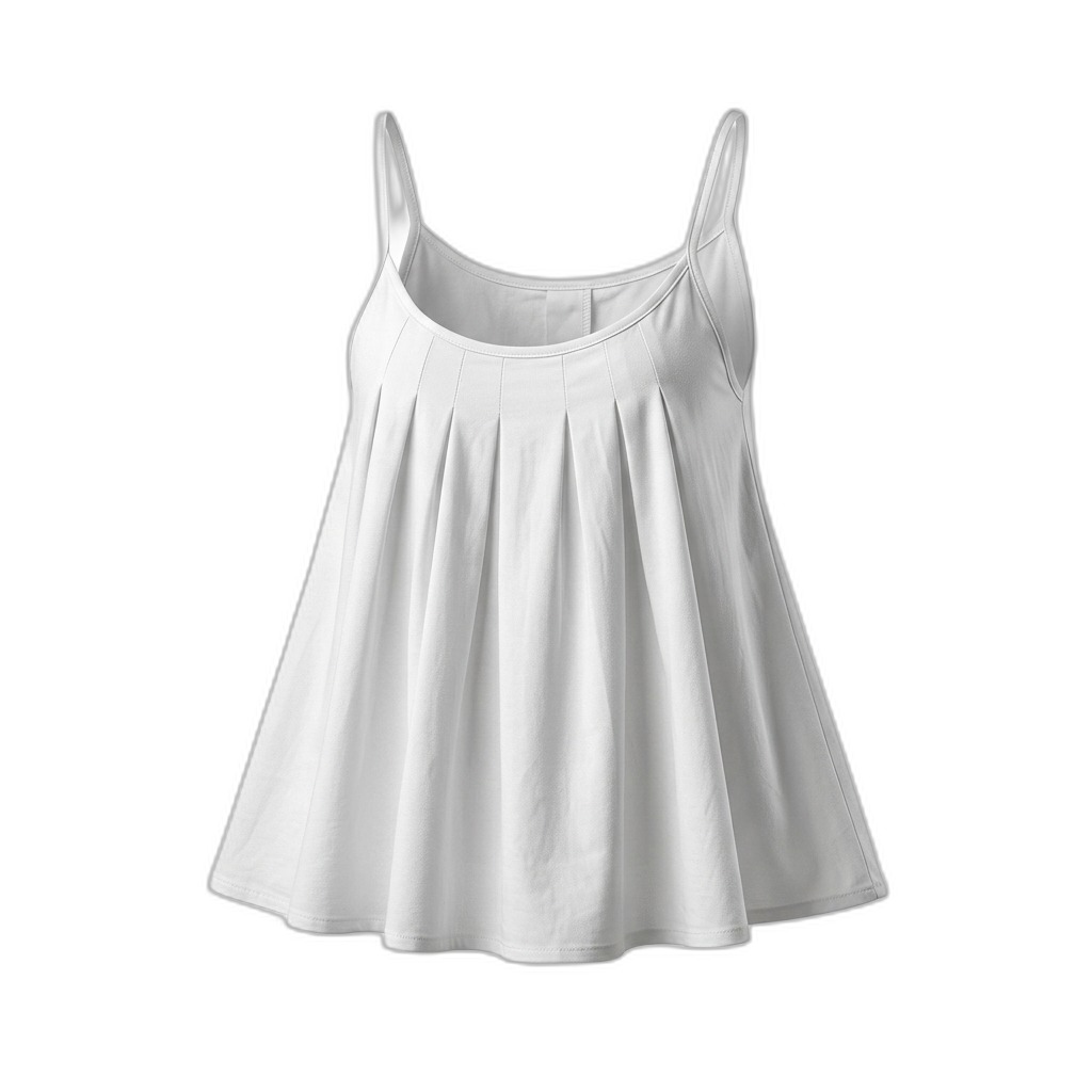 White Pleated Spaghetti Strap Camisole