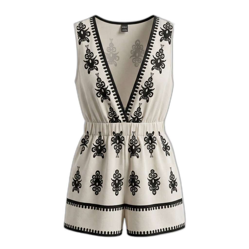 Embroidered V-Neck Romper | Women's Fashion