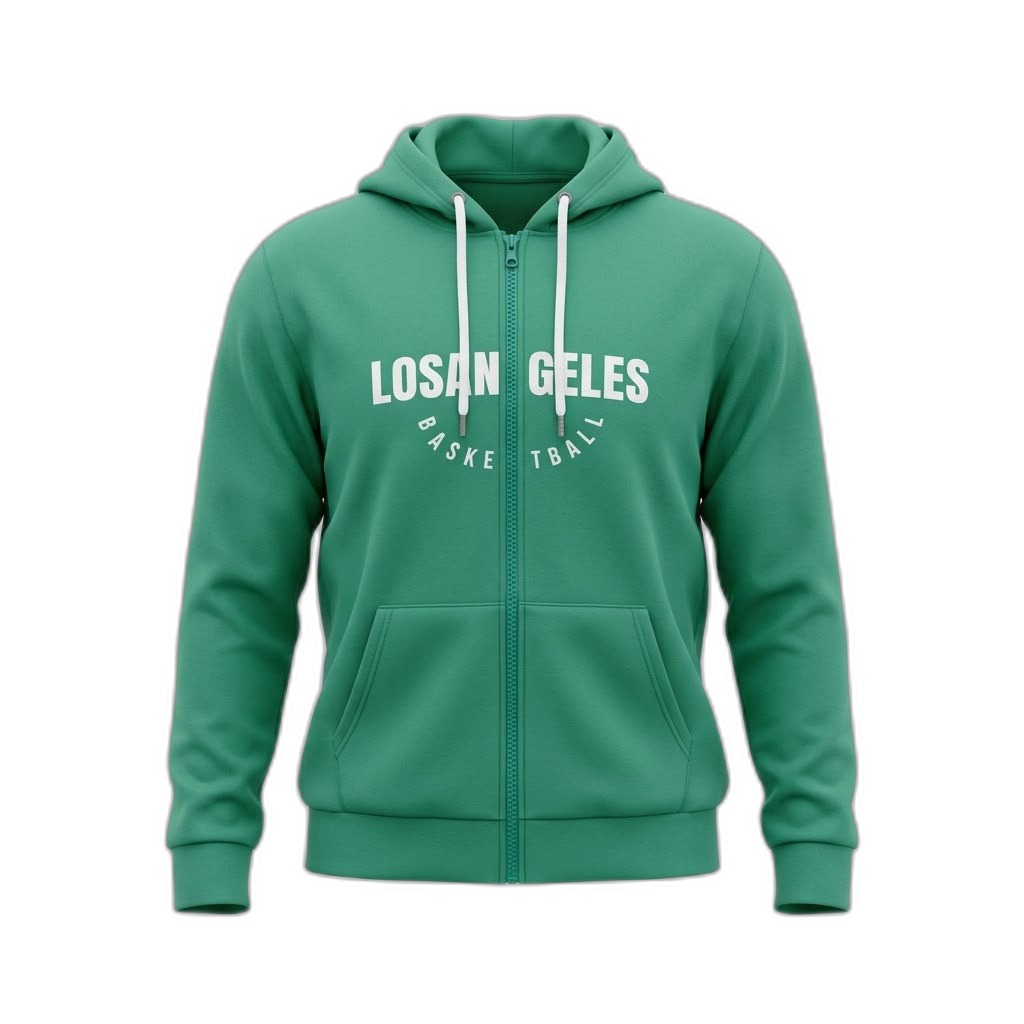 Los Angeles Basketball Green Zip-Up Hoodie