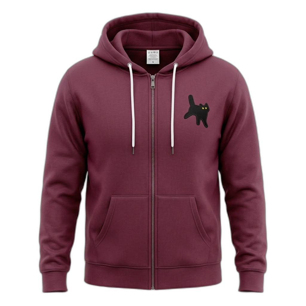 Men's Maroon Cat Patch Hoodie