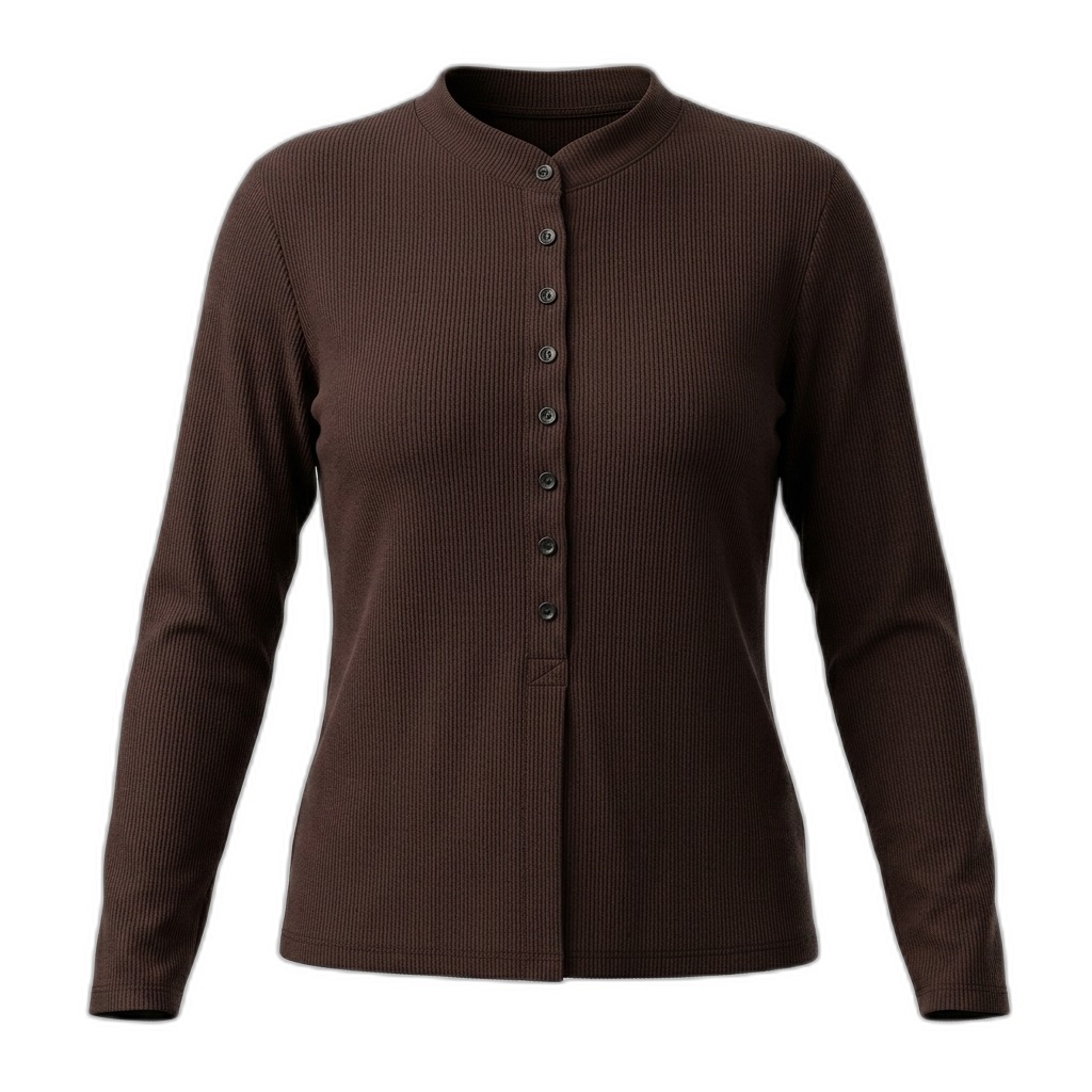 Women's Ribbed Long Sleeve Henley Top