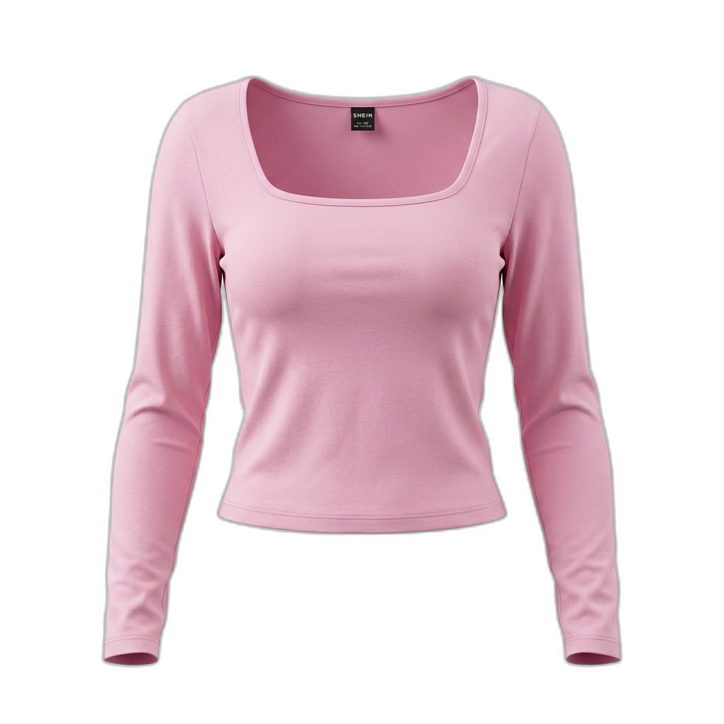 Pink Square Neck Long Sleeve Crop Top