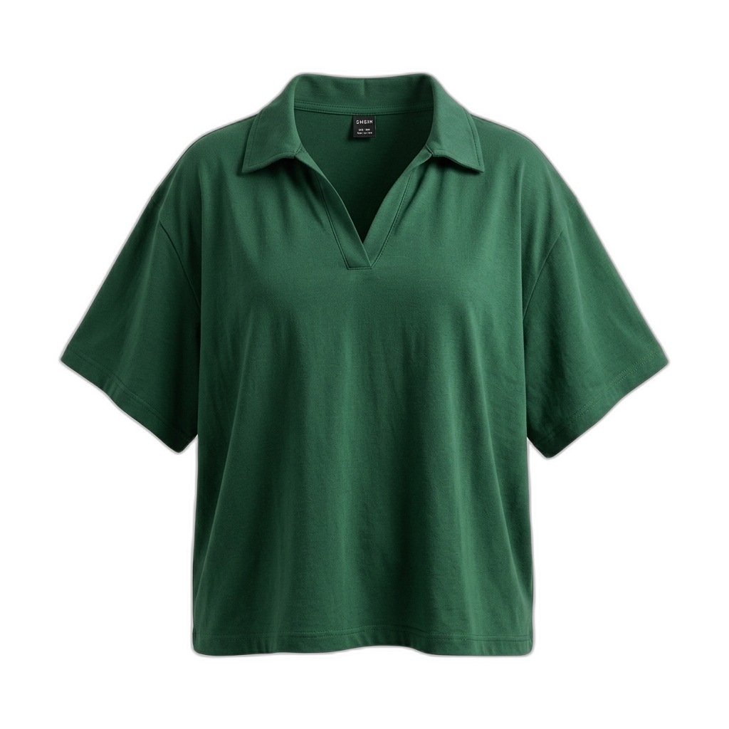 Women's Green V-Neck Polo T-Shirt