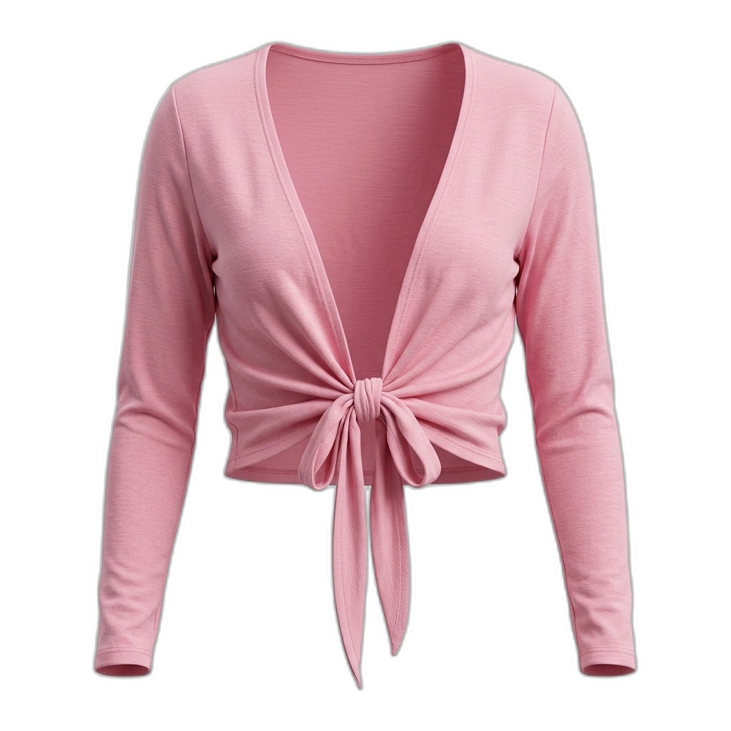 Pink Tie-Front Long Sleeve Crop Top