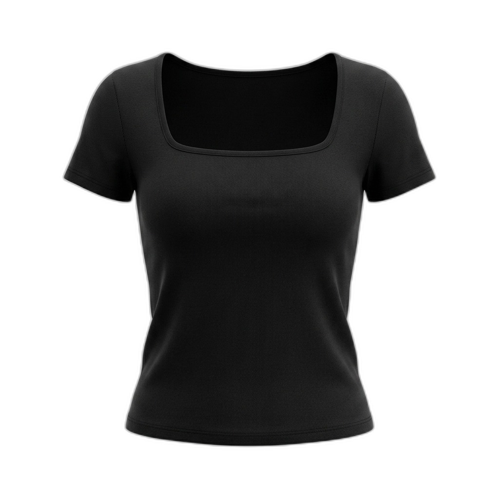 Women's Black Ribbed Square Neck T-Shirt