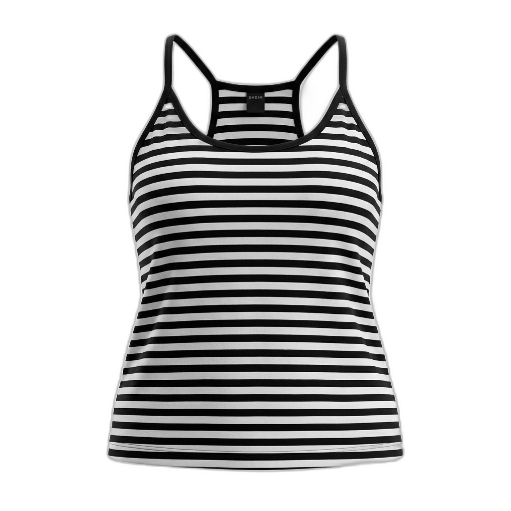 Women's Black & White Striped Racerback Tank Top