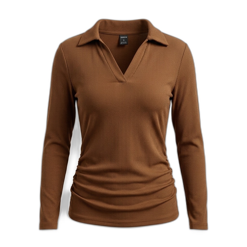 Women's Ribbed Long Sleeve Polo Top