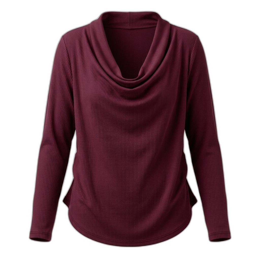 Women's Ribbed Cowl Neck Long Sleeve Top