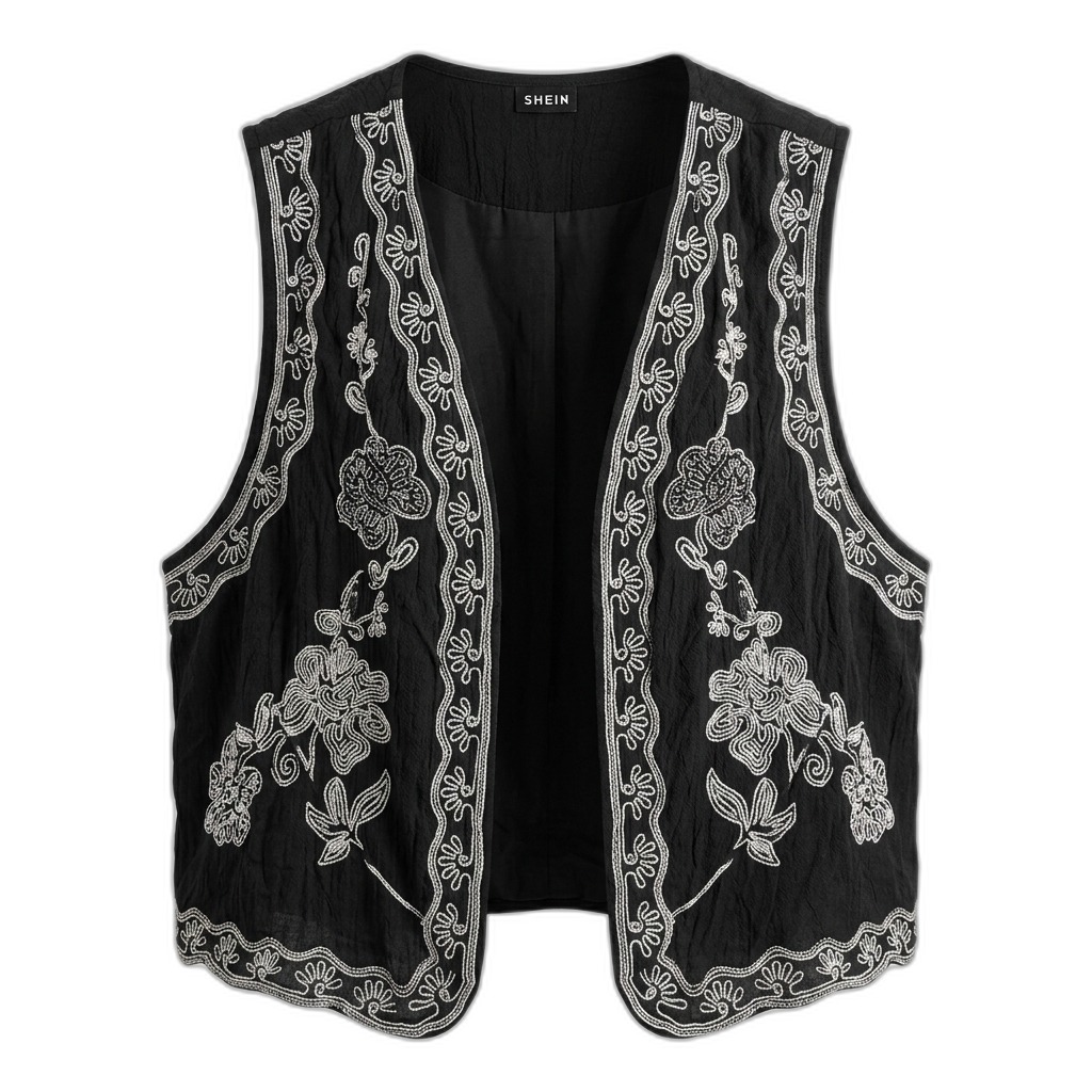 Black Embroidered Vest for Women