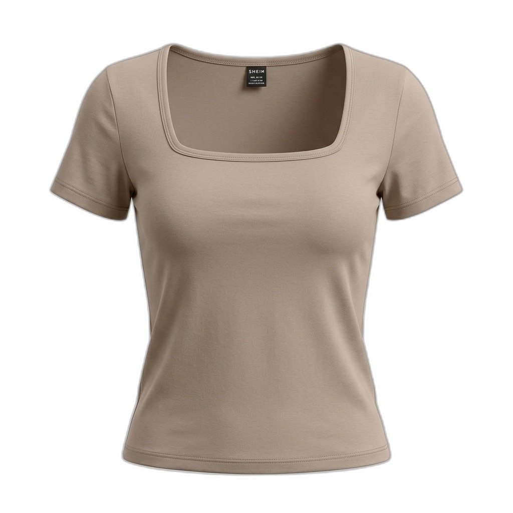 Women's Taupe Square Neck Short Sleeve T-Shirt