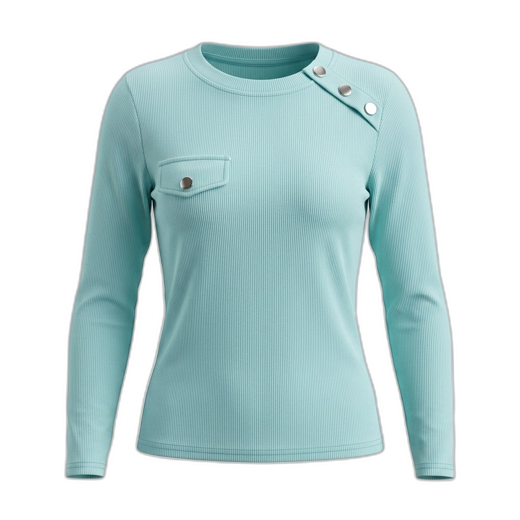 Women's Ribbed Long Sleeve Top | Aqua Blue