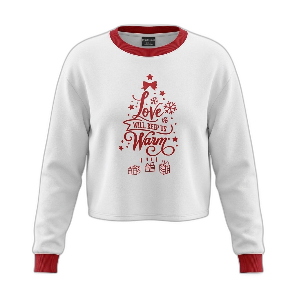 White Christmas Love Warm Cropped Sweatshirt for Women