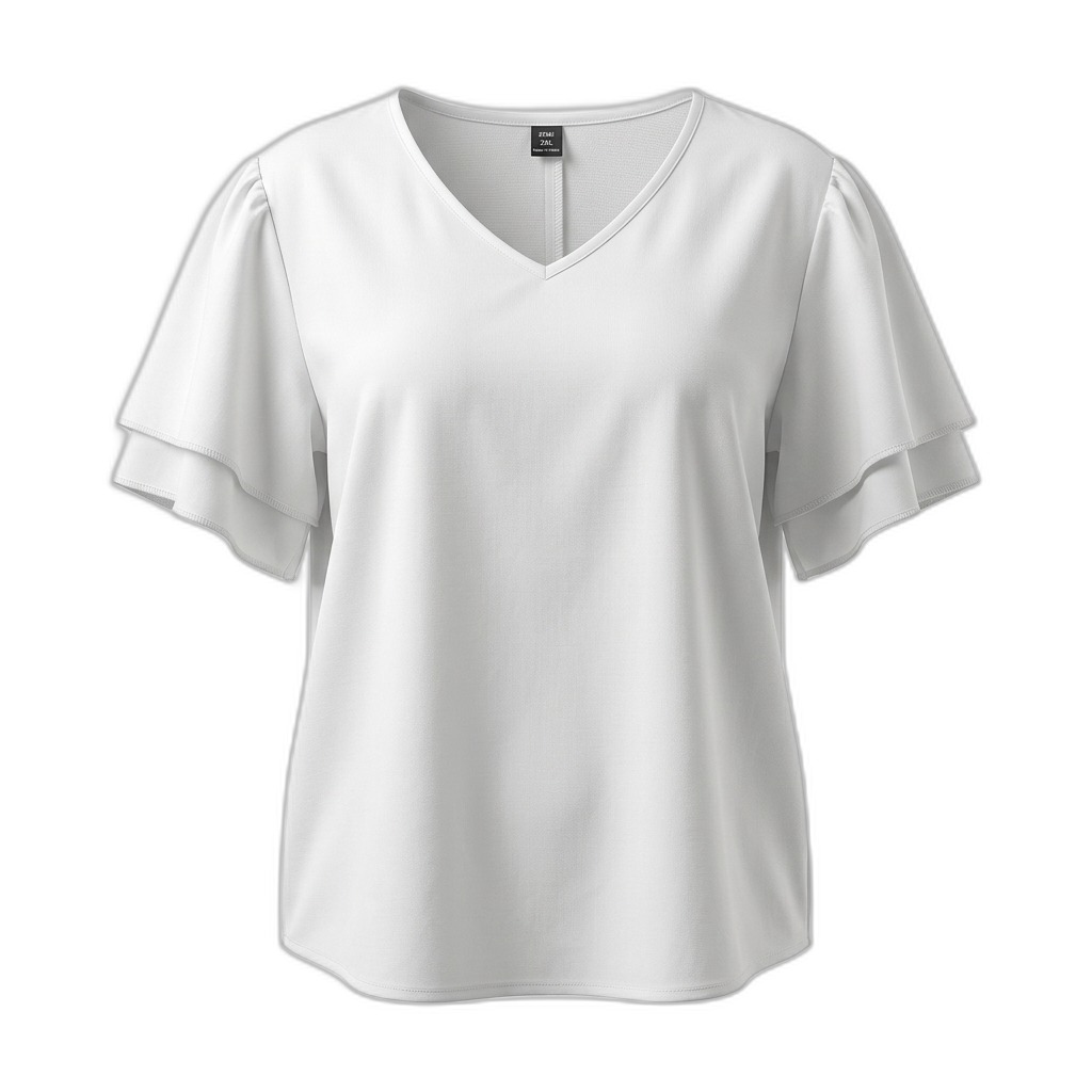 Women's White V-Neck Ruffle Sleeve Top