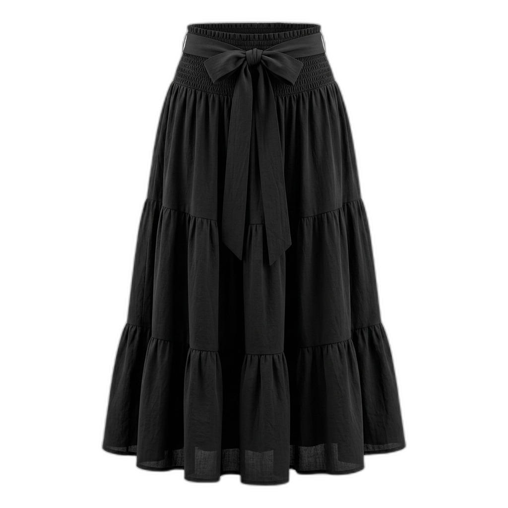 Black Tiered Maxi Skirt with Tie-Front