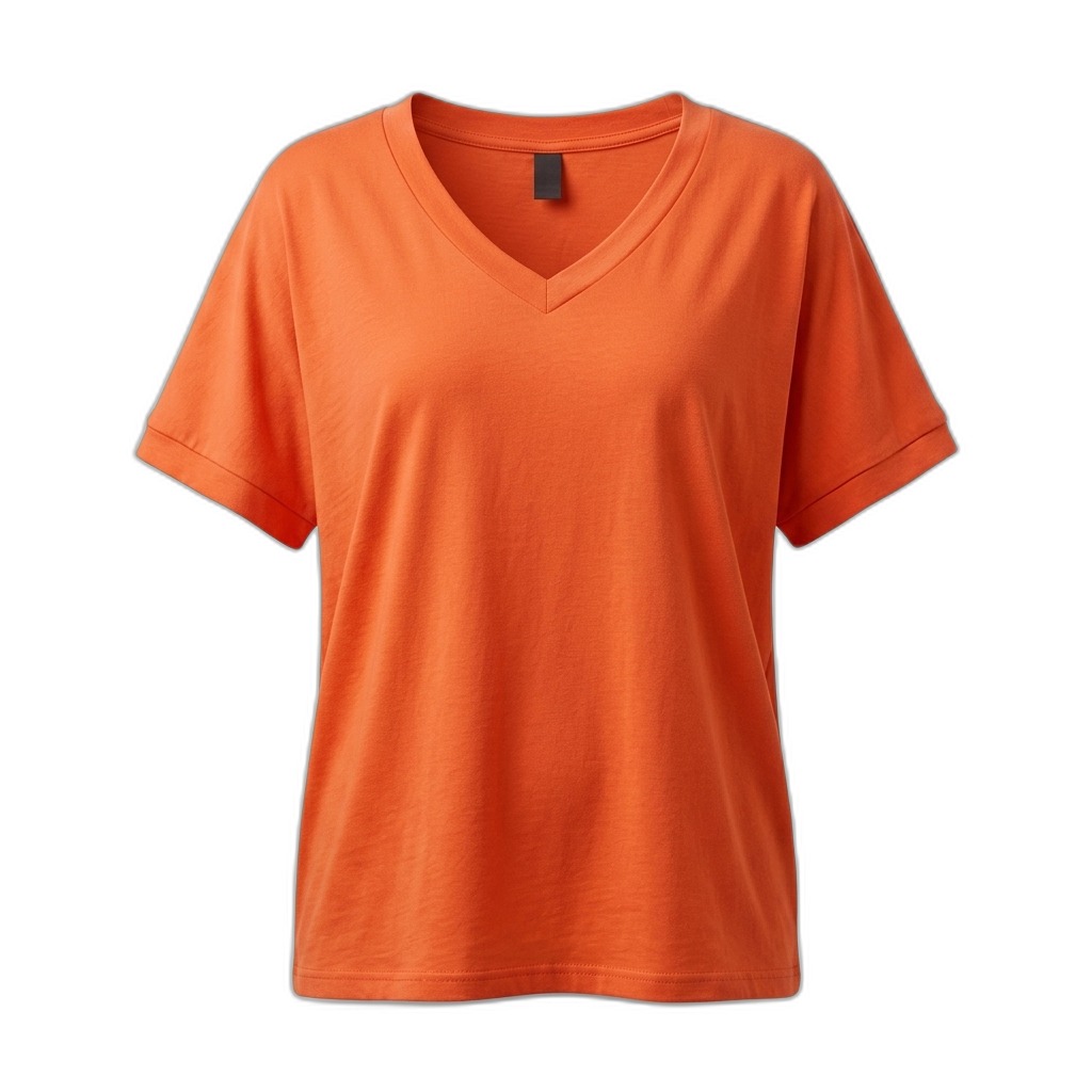 Women's Orange V-Neck Cotton T-Shirt