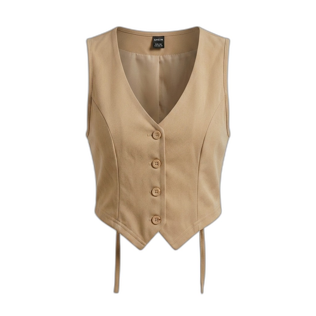 Women's Tan Cropped Button-Front Vest