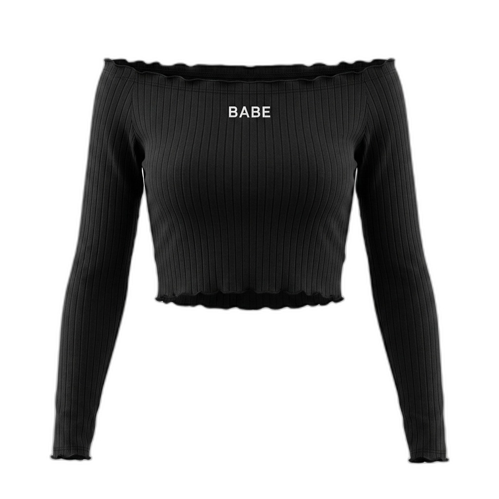 Black Ribbed Off-Shoulder Crop Top