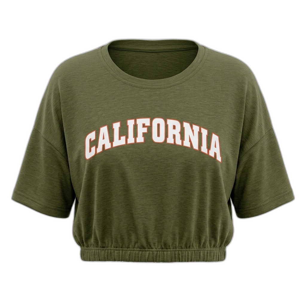 Women's California Print Olive Green Crop Top