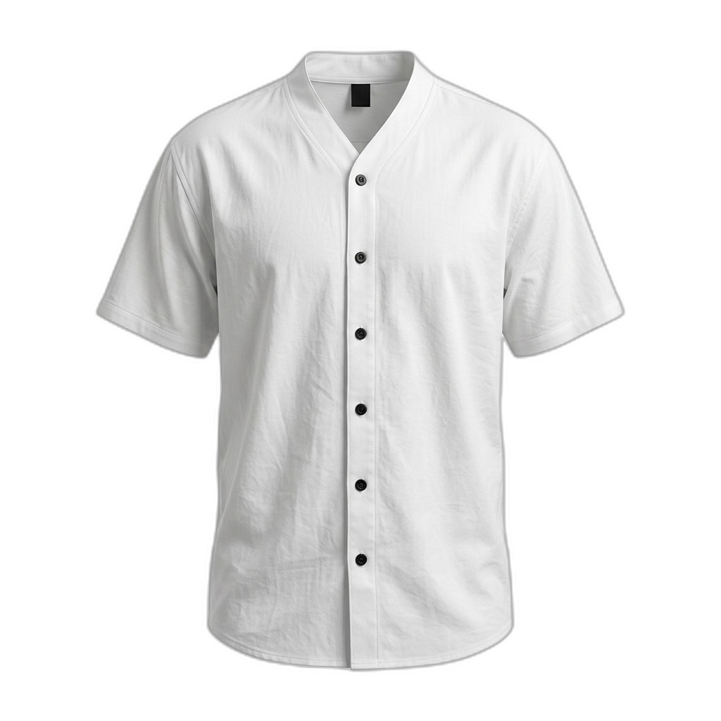 White Short Sleeve Band Collar Casual Shirt for Men