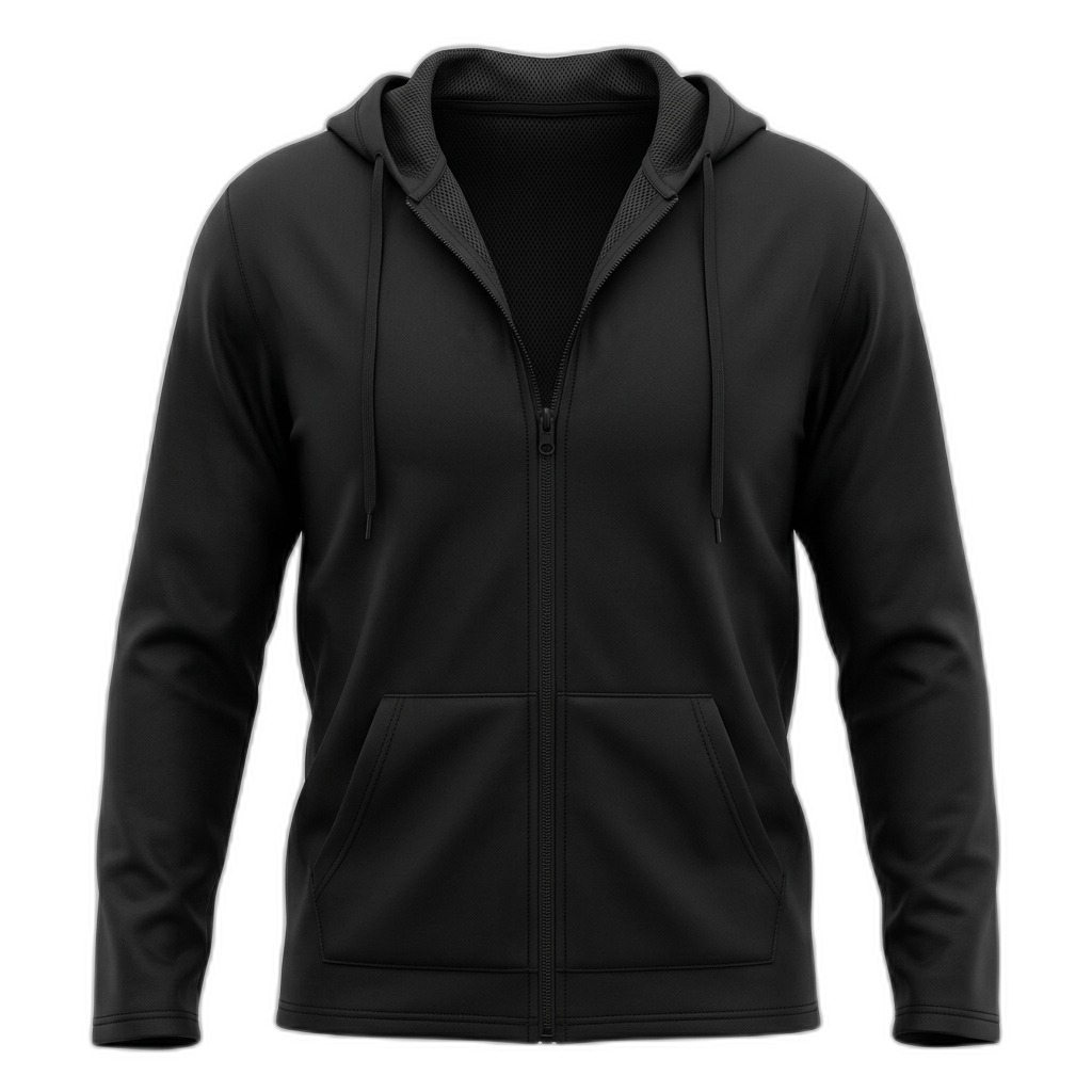 Men's Black Full-Zip Hoodie with Pockets