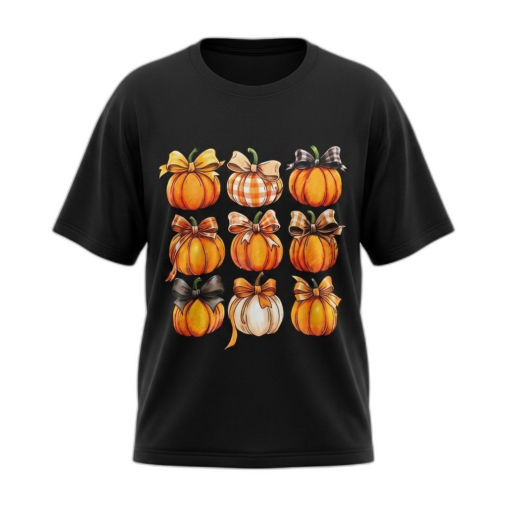 Autumn Pumpkin Bows T-Shirt | Fall Fashion