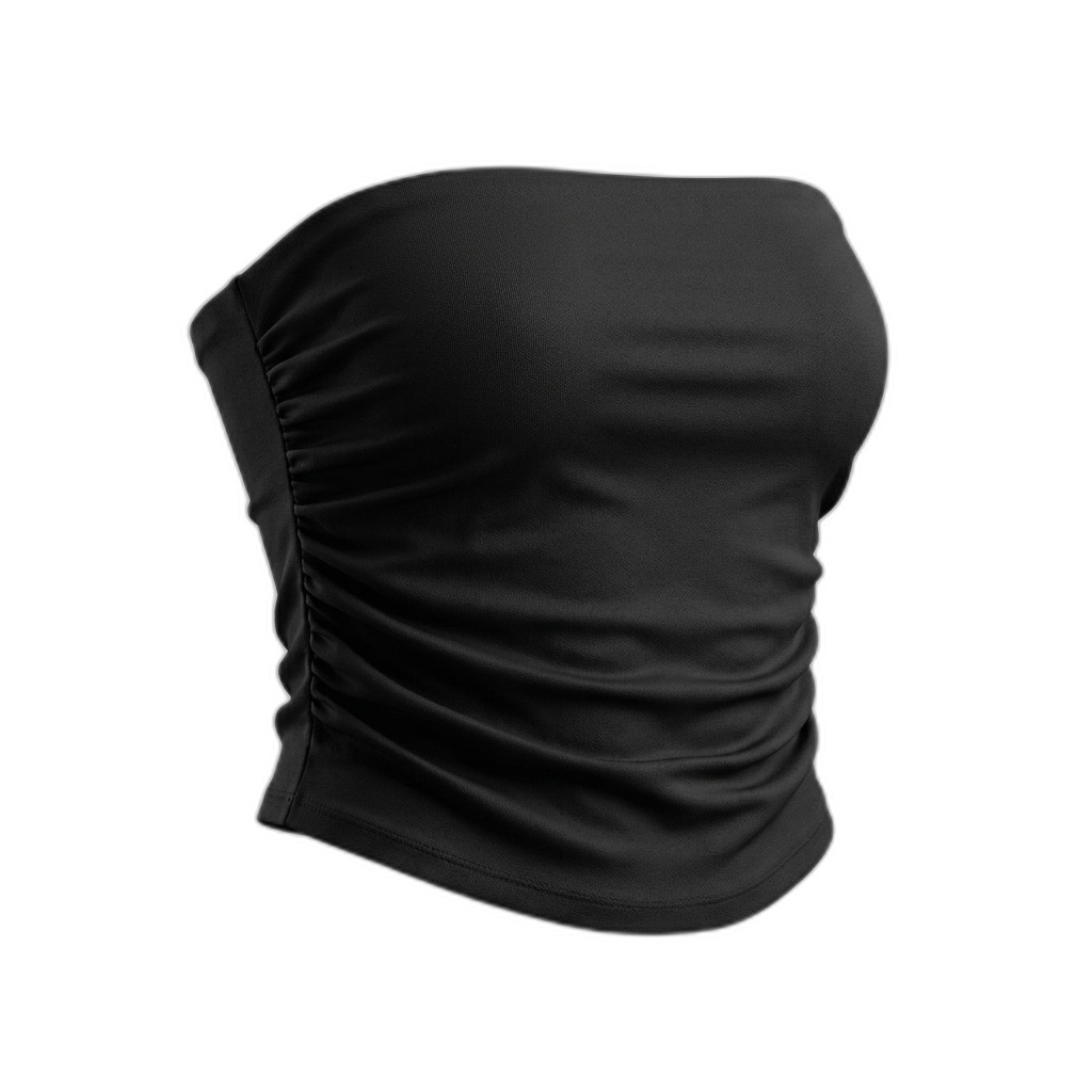 Black Ruched Strapless Tube Top for Women