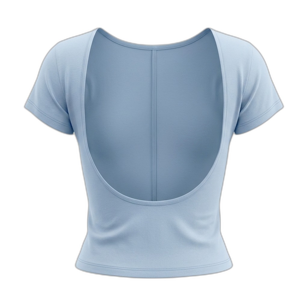 Light Blue Open Back Short Sleeve Top for Women