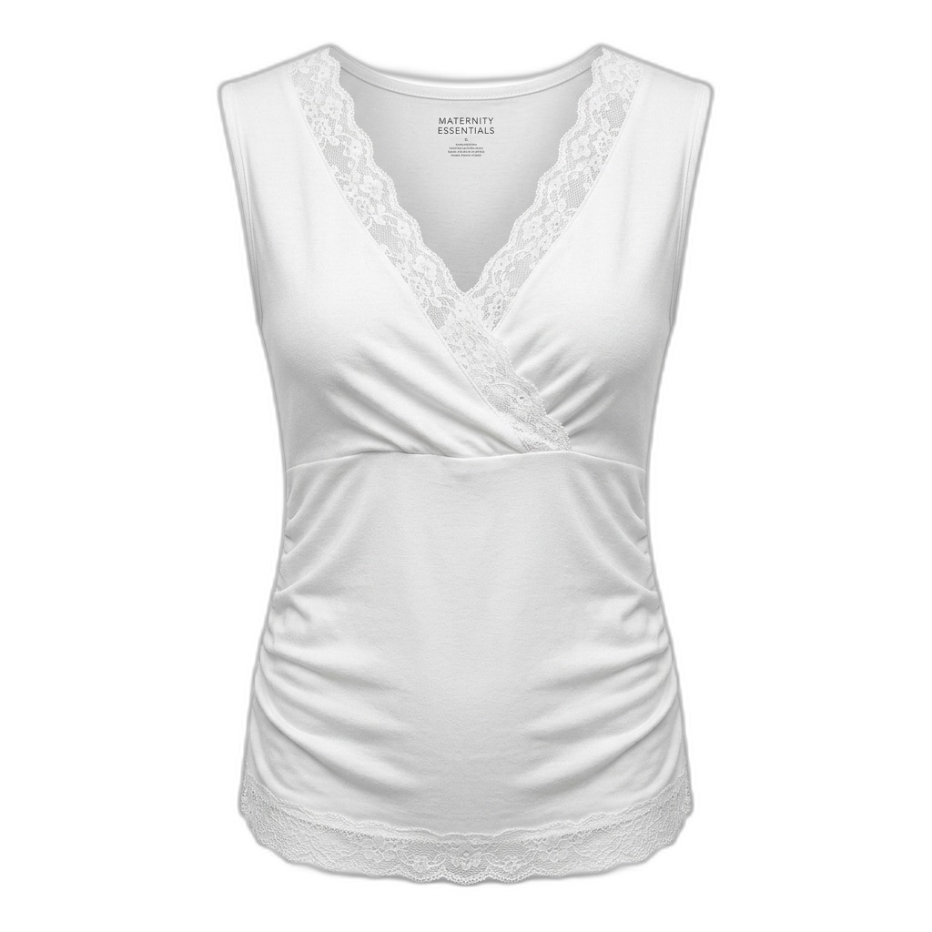 White Maternity Sleeveless Top with Lace