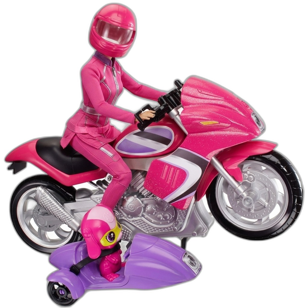 Doll with Pink Motorcycle & Pet Sidecar Playset