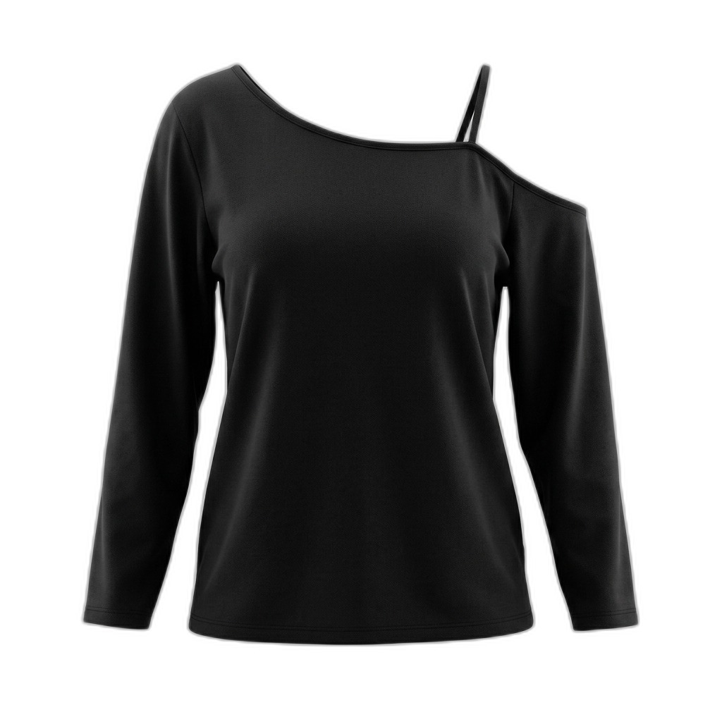 Women's Black One Shoulder Long Sleeve Top