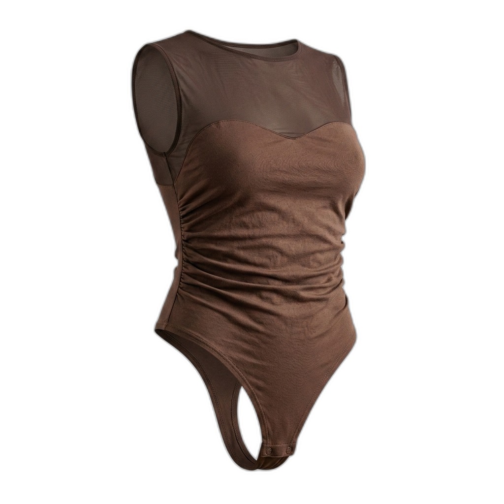 Women's Mesh Panel Ruched Bodysuit