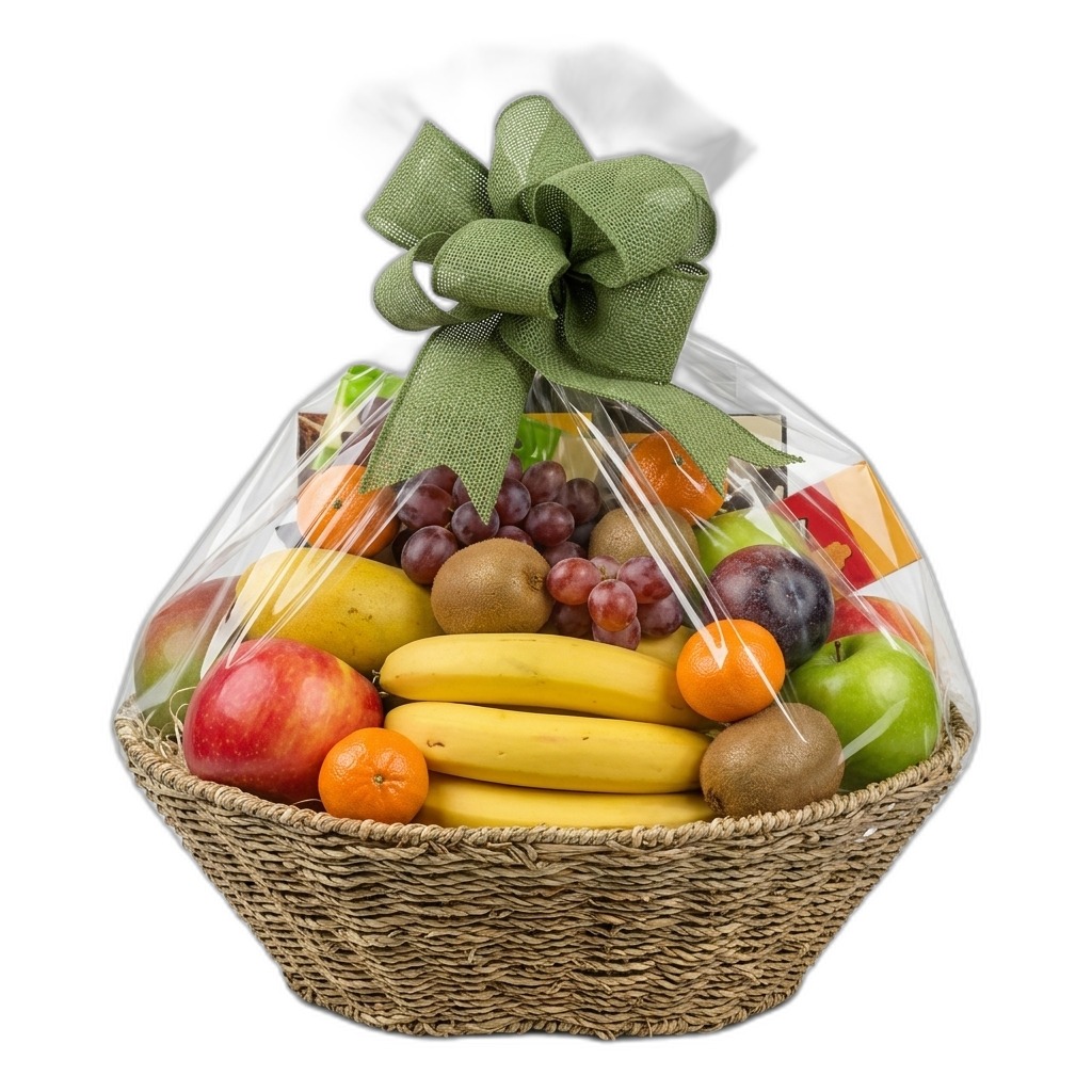 Fresh Fruit Gift Basket with Green Bow