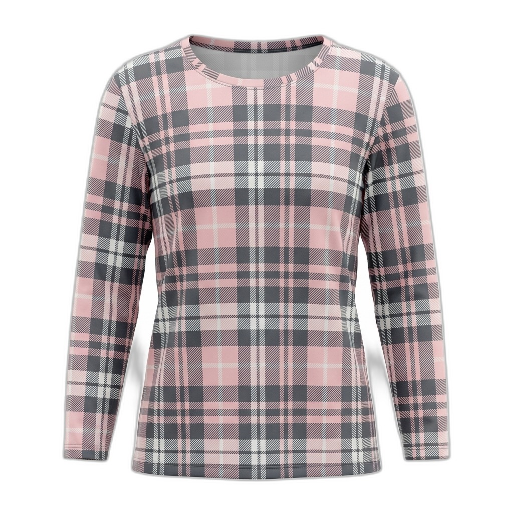 Women's Pink & Grey Plaid Long Sleeve T-Shirt