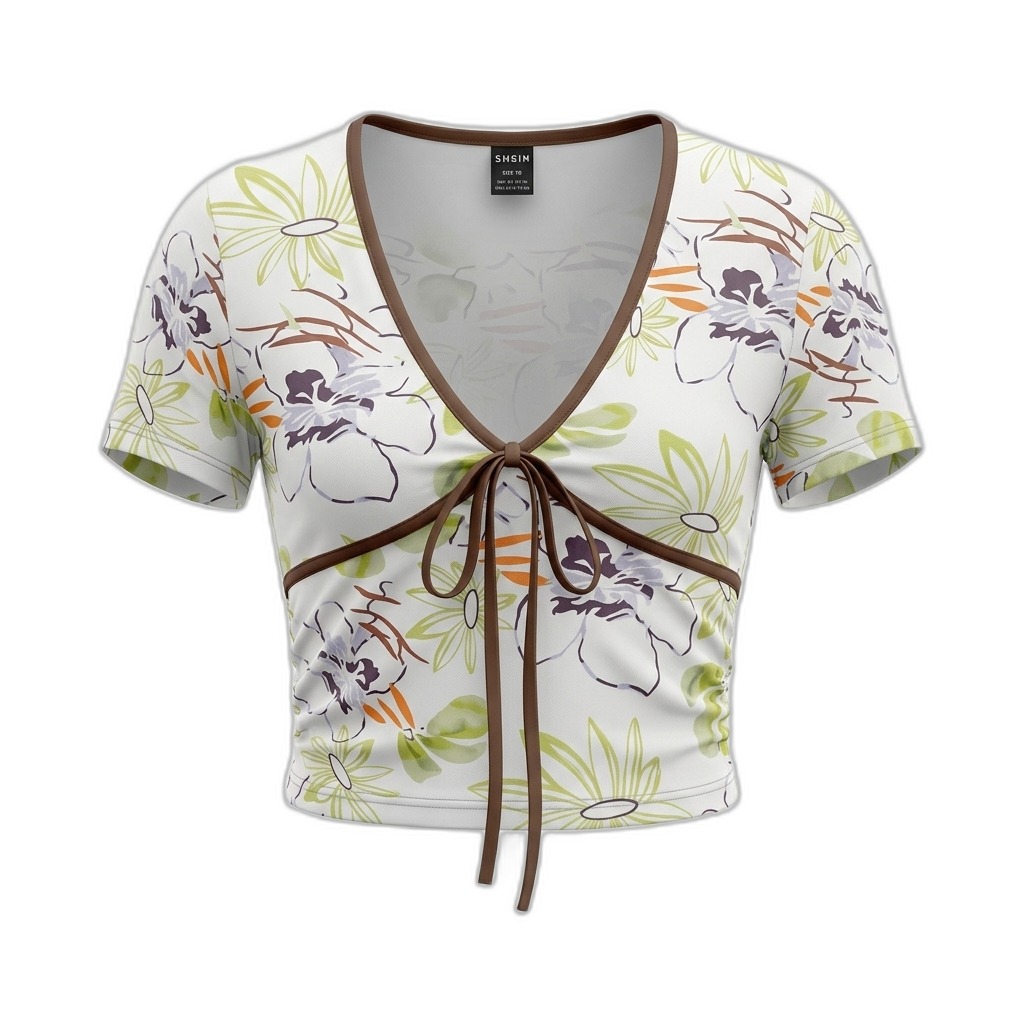 Floral Print V-Neck Tie Front Crop Top