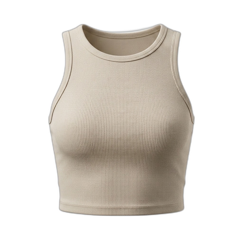 Women's Beige Ribbed Crop Tank Top