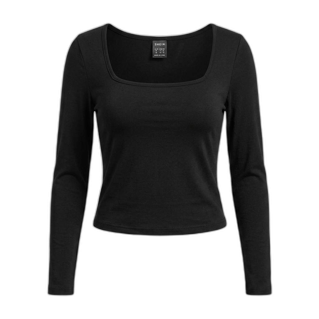 Women's Black Square Neck Long Sleeve Crop Top