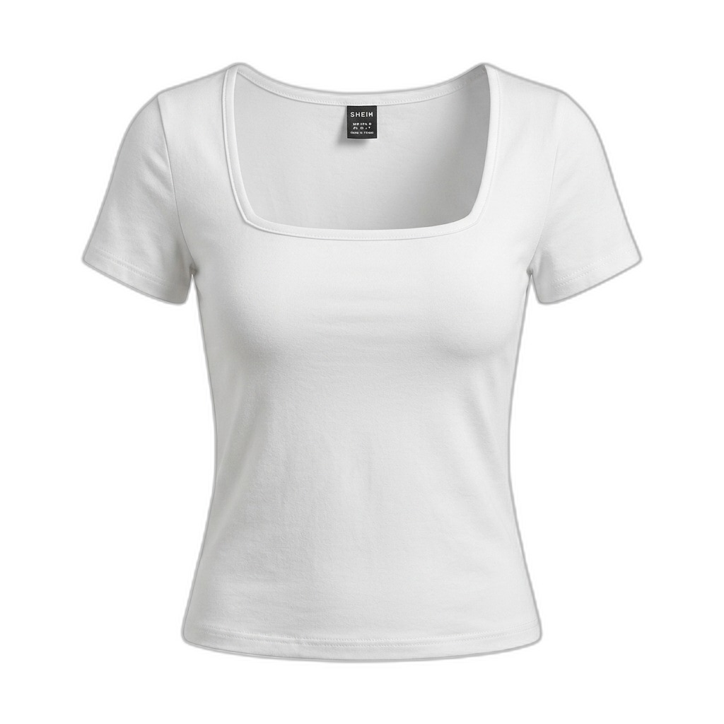 Women's White Square Neck Short Sleeve T-Shirt