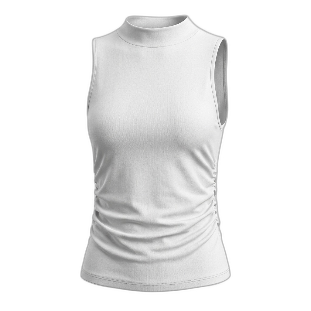 White Sleeveless Mock Neck Ruched Top for Women