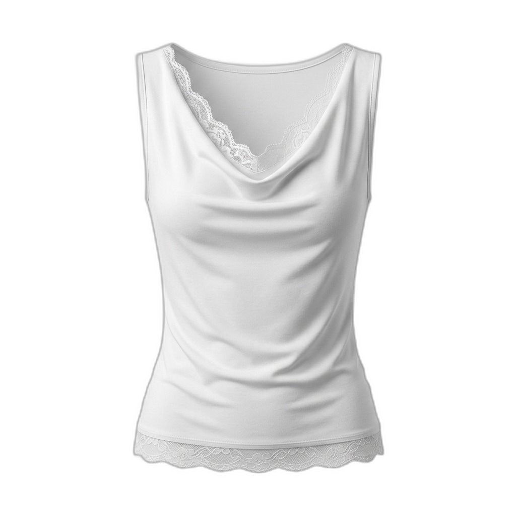 Women's White Lace Trim Cowl Neck Top